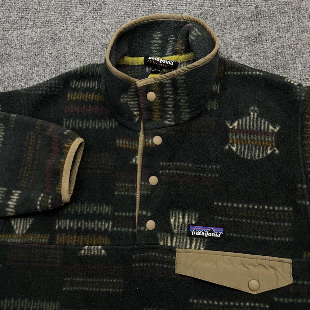 Patagonia Synchilla Snap-T Fleece Pullover Mens XS Green Aztec Pattern 25450